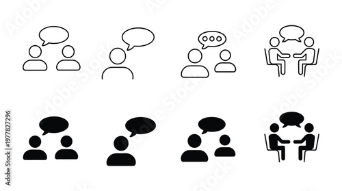 Communication icon set with conversation and speech bubble symbol, modern flat design collection for messaging apps social media interfaces and digital interaction concepts in colorful