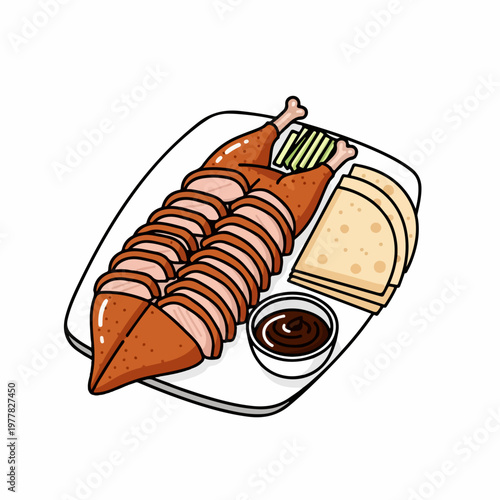 illustration of typical Chinese food Peking duck on a white background