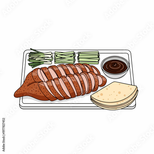 illustration of typical Chinese food Peking duck on a white background
