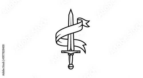 Medieval Sword with Ribbon Banner, Heraldic Design Element