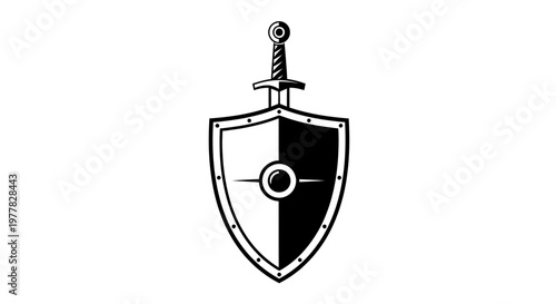 Medieval Shield and Sword Emblem - Protective Warrior Symbol