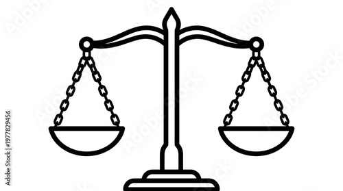 A simple black and white outline illustration of a balanced scale of justice, symbolizing law and fairness ceasefire 