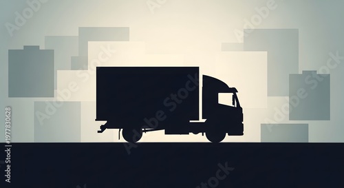 Delivery Truck Silhouette on Minimalist Abstract Background