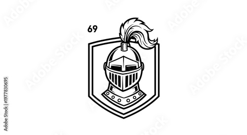 Medieval Knight Helmet on Shield Heraldic Emblem Illustration