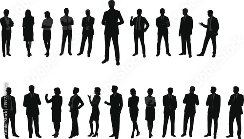 Business team silhouettes collection people standing talking posing isolated flat vector