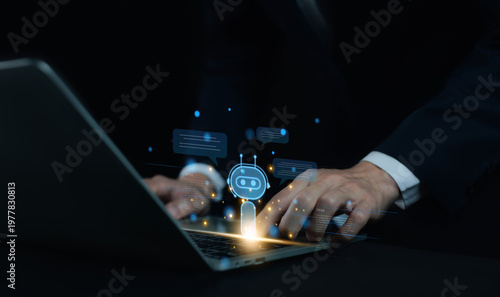 Conversation Smart Robot Technology development generates AI. artificial intelligence chatbot. Assistant AI chat, tech communication. bot agent concept, business support service, data prompt