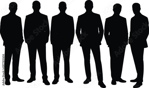 Business men silhouettes group, corporate professionals standing confident isolated vector illustration set