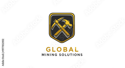 Mining Industry Emblem with Crossed Tools and Shield Design
