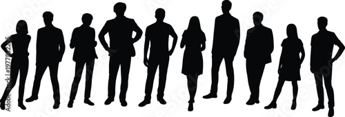 Business people silhouettes standing diverse professionals group corporate team flat vector