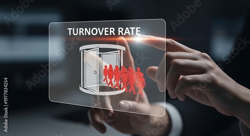 Turnover Rate Concept Illustrated with Revolving Door and People Figures.