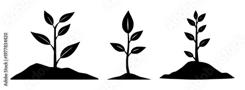Financial growth plant sprout set with monoline icon design featuring financial, growth, plant with economic and prosperity
