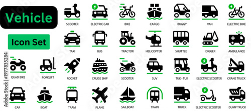 Solid vector Vehicle icon set. Vehicle solid icon set. transportation set icon silhouette vector. Simple travel and vehicle design collection.