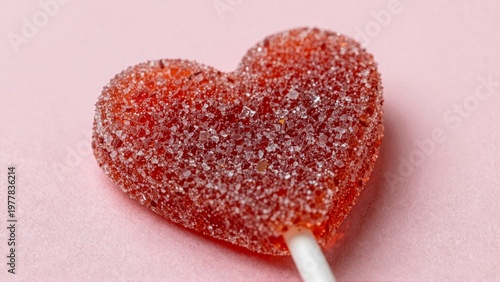 Heartshaped sugarcoated lollipop on pink background
