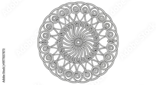 Circular floral geometric mandala ornament with decorative vintage guilloche pattern and elegant vector design on textured background