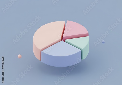 Pastel colored 3D pie chart with four sections on blue background