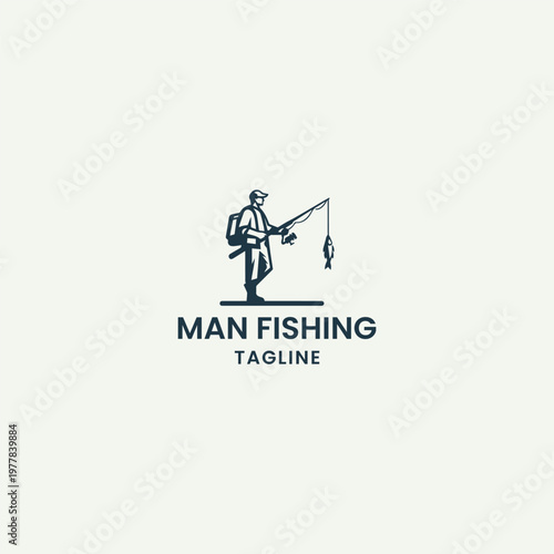 Man fishing logo vector icon illustration