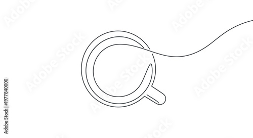 Continuous line drawing of a magnifying glass.