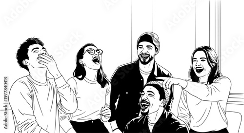 Diverse Gen Z Friends Laughing at Home in Natural Light Authentic Lifestyle Candid Moment Real Emotions Documentary Style Modern Apartment Social Connection