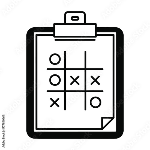 Tic Tac Toe game on clipboard with paper sheet