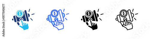 Paid Advertising Multiple Style Icon Set Collection Pack Web Banner Vector 