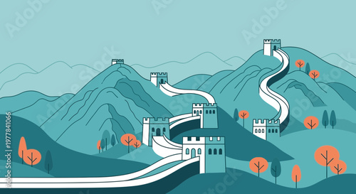 Great Wall of China Scenic Landscape Illustration