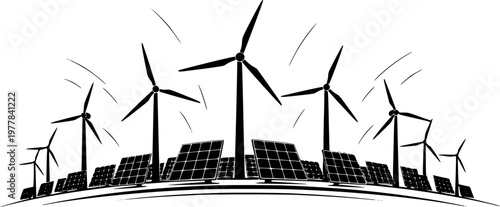 Renewable Energy Wind Turbines and Solar Panels Sustainable Future Green Technology Landscape Clean Energy Concept