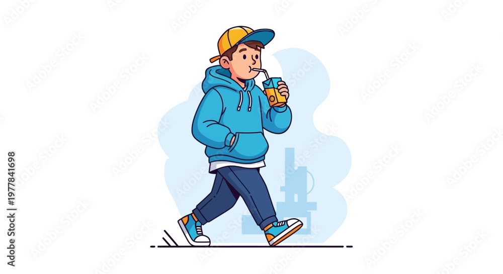 Fototapeta premium Man Walking with Drink.