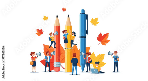People with giant pencils.