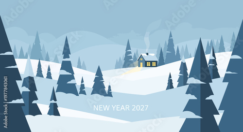 Snowy Landscape With Trees.