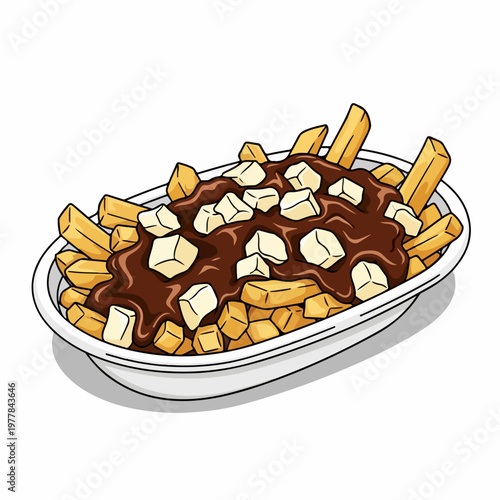 vector illustration of typical canadian poutine food on white background