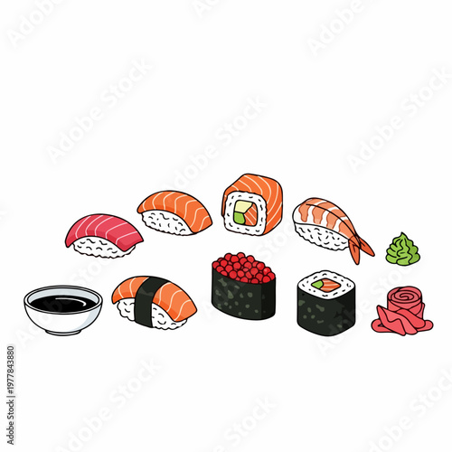 Japanese sushi set food vector illustration