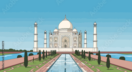 Taj Mahal, India - Famous White Marble Mausoleum with Gardens and Reflecting Pool