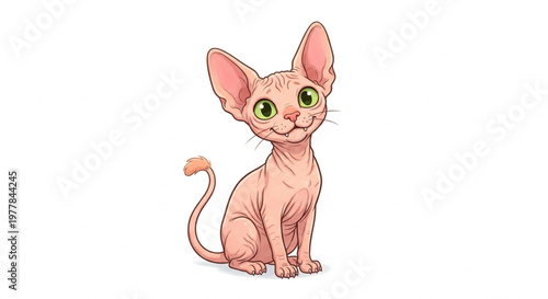Cute Sphynx Cat Character Sitting and Smiling Cartoon Illustration