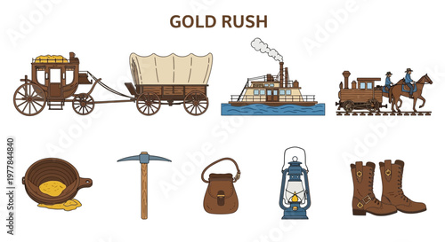 Gold Rush Era American Western Icons.