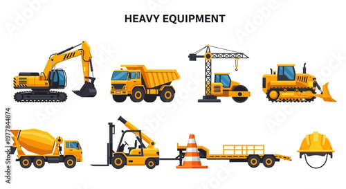 Heavy construction equipment toy vehicles collection.