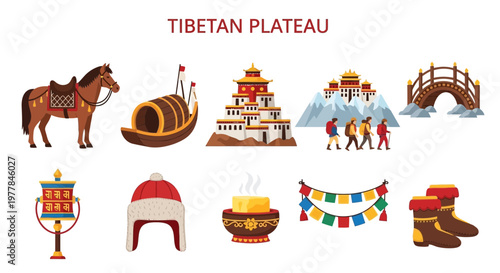 Tibetan Plateau Cultural Icons and Symbols.