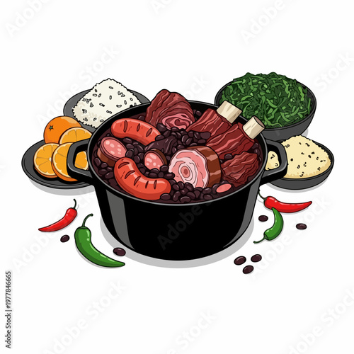 vector illustration of typical brazilian food feijoada