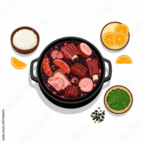 vector illustration of typical brazilian food feijoada on white background