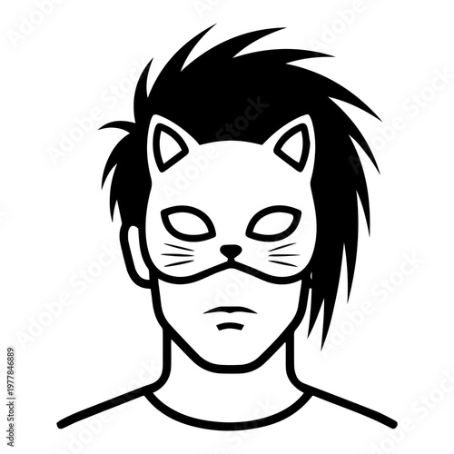 person wearing cat mask isolated on transparent background