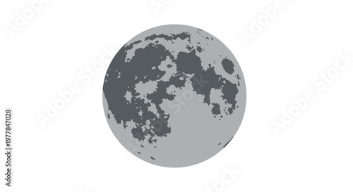 Full Moon Icon - Gray Celestial Body with Surface Details on White Background