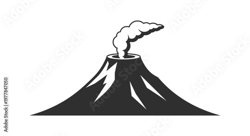 Volcano Eruption Symbol, Lava Flow, Smoke Plume, Geological Event