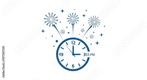 New Year Countdown Clock with Fireworks Celebration