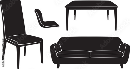 Modern black furniture set for living room decor