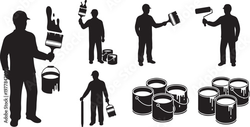 Silhouette of a Painter at Work with Tools