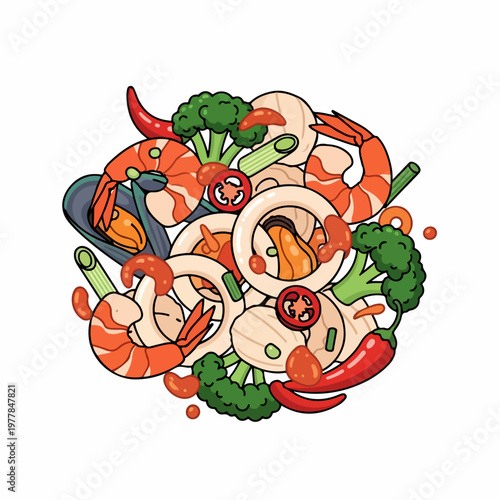 Japanese tom yum food vector illustration