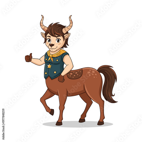 Cute friendly bull centaur character giving a thumbs up gesture