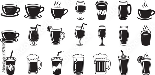 Variety of Coffee and Alcoholic Beverage Icons