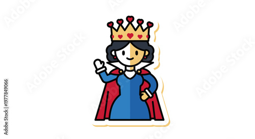 Cartoon Illustration of a Royal Queen Character Waving.