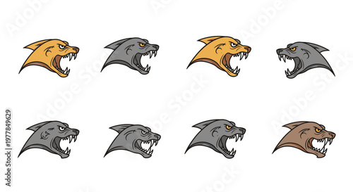 Collection of cartoon panther head icons.