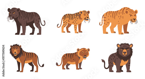 Collection of big cat animals standing.